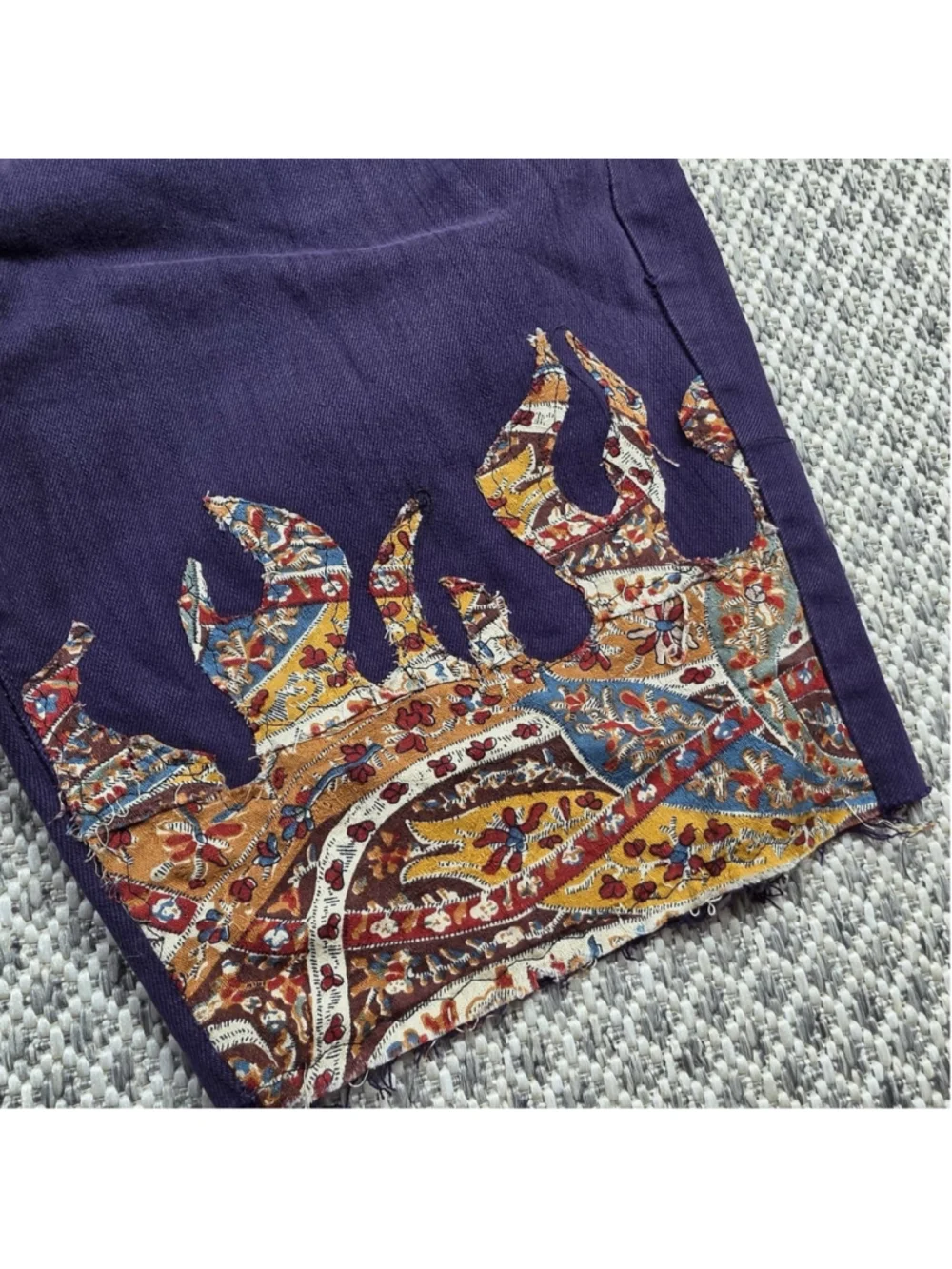 Levi’s 505 Purple Reworked Paisley Patchwork Cutoff Denim Shorts Y2K Size 32